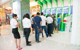 Customers in line at a bank